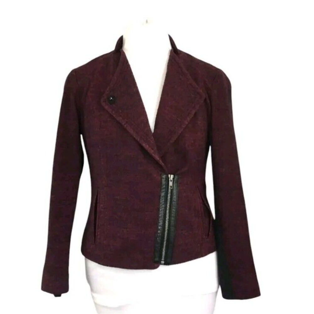 Vintage Coldwater Creek Womens Half Zip Biker Moto Jacket Size 16 Shoulder Pads
